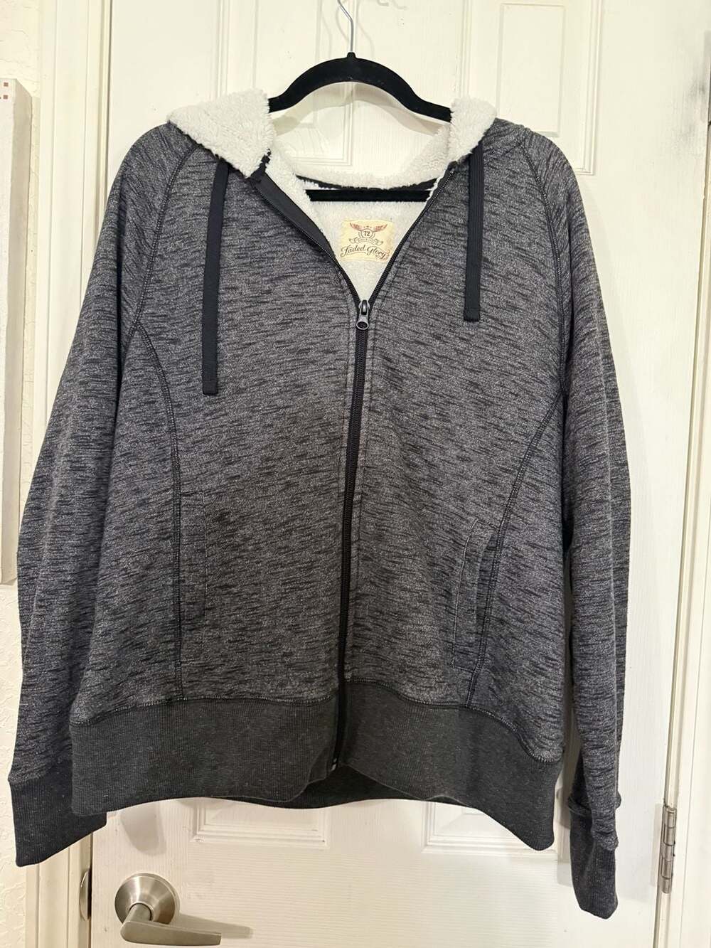 Women's Sherpa Lined Full Zip Hoodie Charcoal Grey XXL